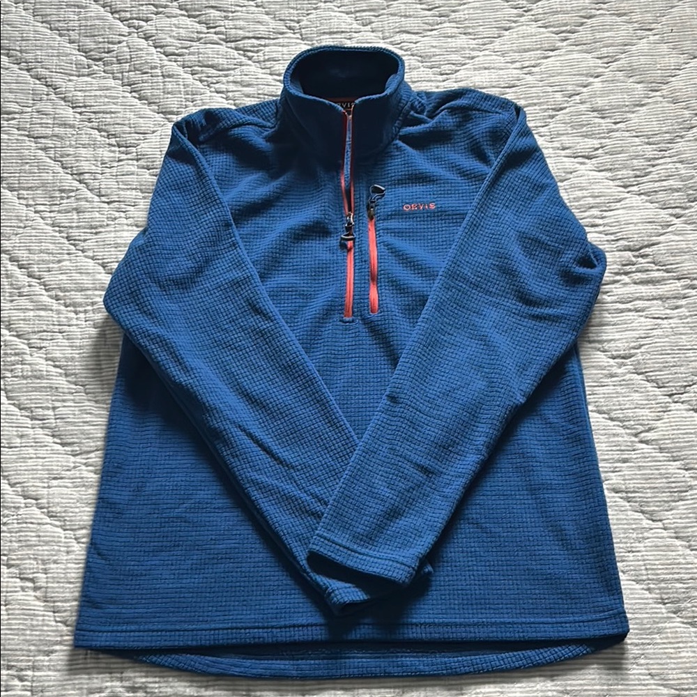 Orvis Blue Quarter-Zip Pullover Waffle Fleece